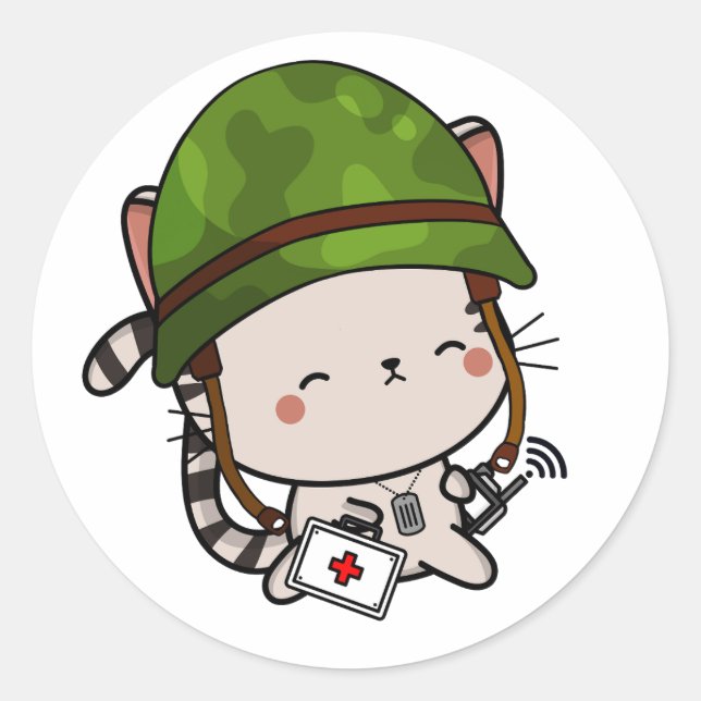 Sticker Rond Casque de l'armée Tabby Cat (Devant)