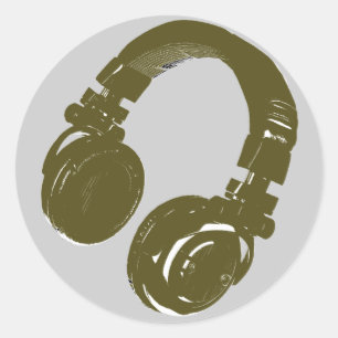 Sticker Rond Casque de musique DJ