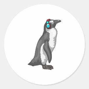 Sticker Rond Casque de musique Penguin