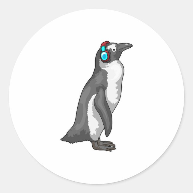 Sticker Rond Casque de musique Penguin (Devant)