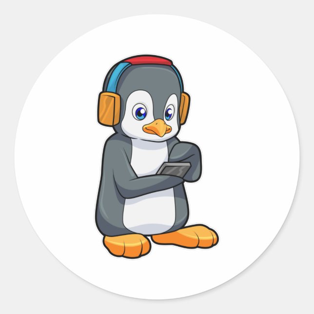 Sticker Rond Casque de musique Penguin (Devant)