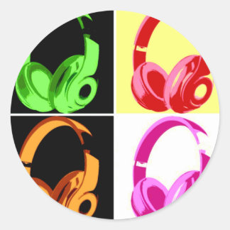 Sticker Rond Casque de quatre couleurs Pop Art Tête Téléphone