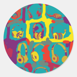 Sticker Rond casque dj pop art