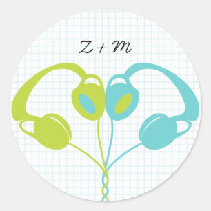 Sticker Rond Casque Indie Bleu coeur / Mariage vert citron