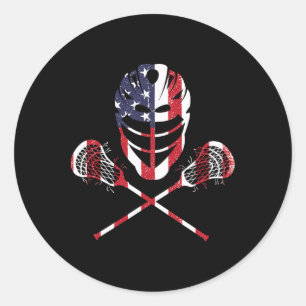 Sticker Rond Casque Lax Drapeau Américain Lacrosse Bâtons 4 Jui