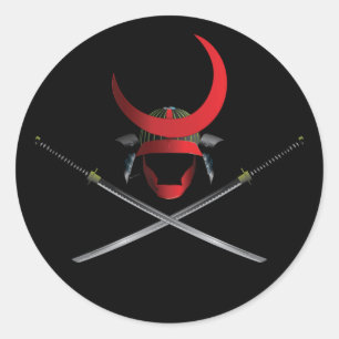 Sticker Rond Casque Samurai et épées