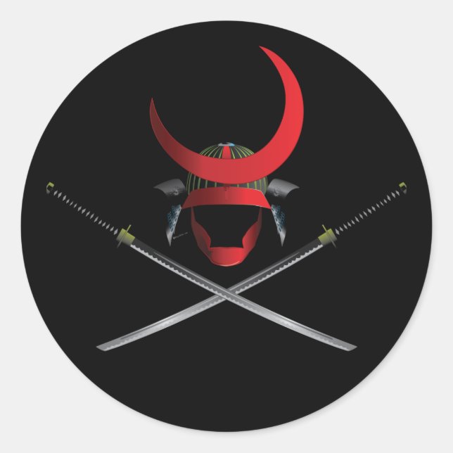 Sticker Rond Casque Samurai et épées (Devant)