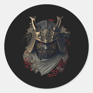Sticker Rond Casque Samurai Guerrier Bushido Oni Japonais Cultu