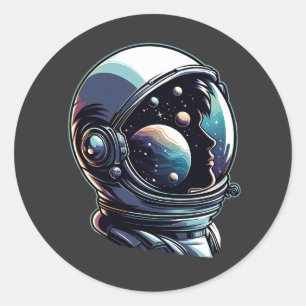 Sticker Rond Casque spatial astronaute