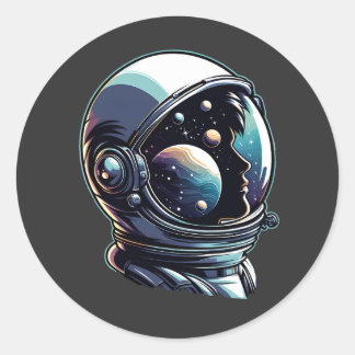 Sticker Rond Casque spatial astronaute