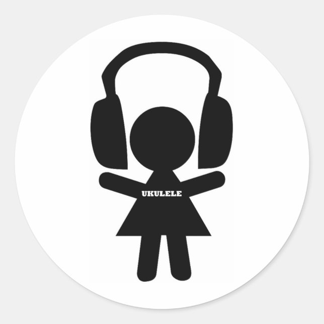Sticker Rond Casques de brouillage Ukulele Music (Devant)