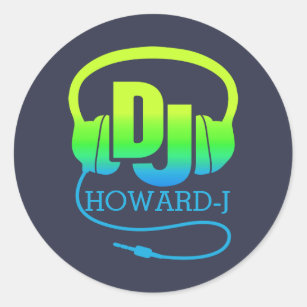 Sticker Rond Casques DJ vert bleu ajouter votre nom