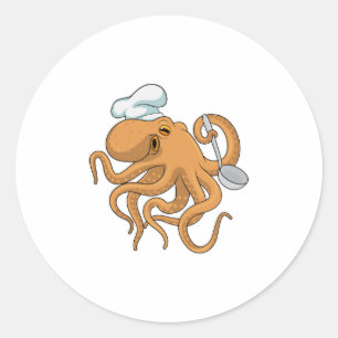 Sticker Rond Casquette chef Octopus Cook