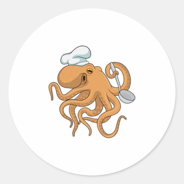 Sticker Rond Casquette chef Octopus Cook (Devant)