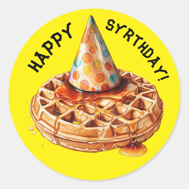 Sticker Rond casquette d'anniversaire et sirop de gaufre (Devant)