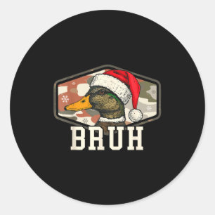 Sticker Rond Casquette de chasse camouflage Bruh Santa Duck Hom