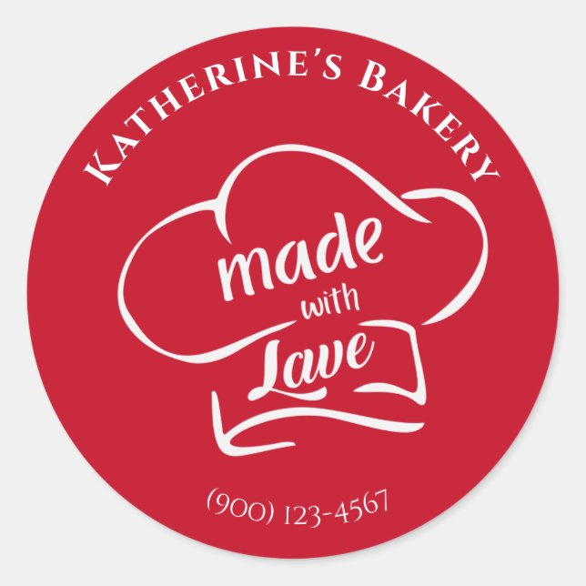 Sticker Rond Casquette de chef blanc rouge Fabriqué avec cheval (Devant)