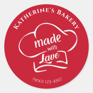 Sticker Rond Casquette de chef blanc rouge Fabriqué avec cheval