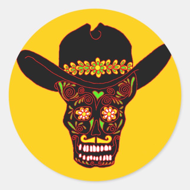 Sticker Rond casquette de cowboy crâne (Devant)