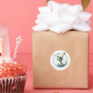 Sticker Rond Casquette de fête mignonne Dinosaur Anniversaire F