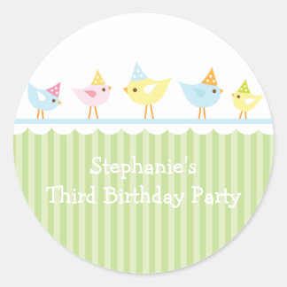 Sticker Rond Casquette de fête oiseaux filles fête d'anniversai