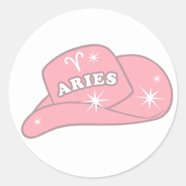 Sticker Rond Casquette de fille rose Zodiac Aries moderne (Devant)