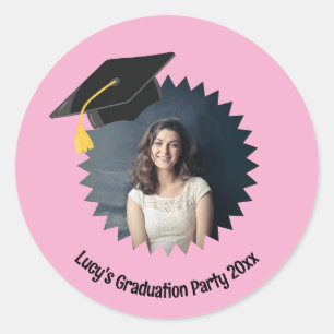 Sticker Rond Casquette de graduation de texte et de photo perso