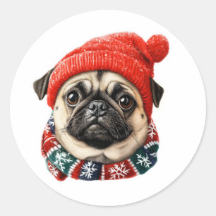 Sticker Rond Casquette de Noël carlin mignon