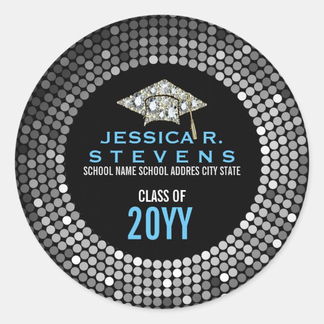 Sticker Rond Casquette de Parties scintillant Black & White Fau (Devant)