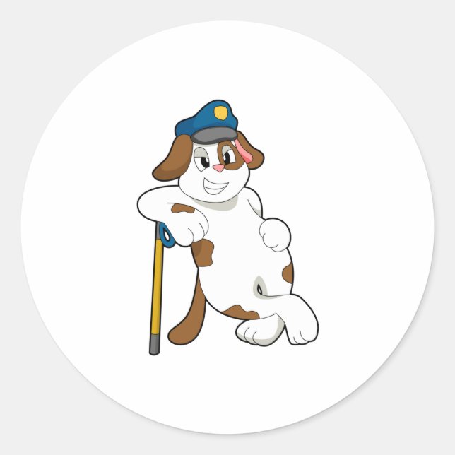 Sticker Rond Casquette de police de chien (Devant)