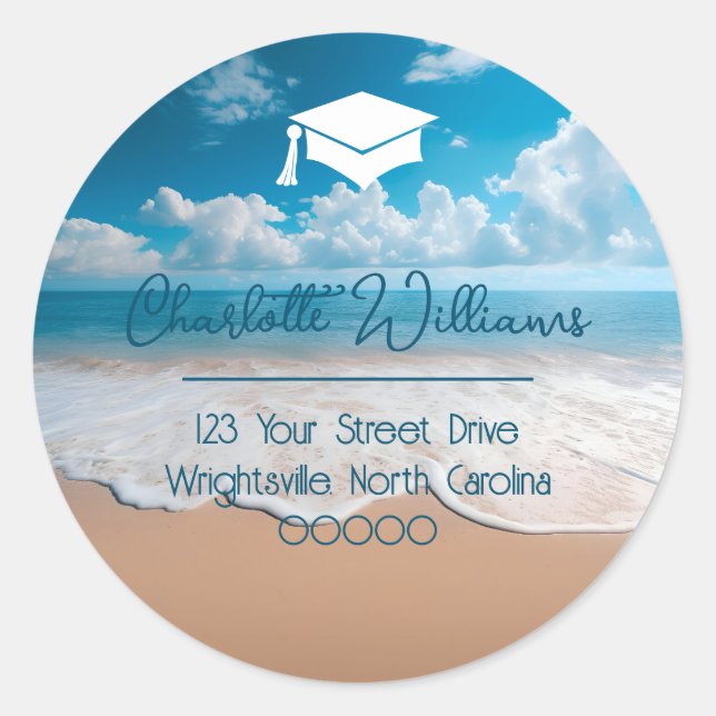 Sticker Rond Casquette de remise des diplômes de plage de sable (Devant)