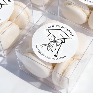 Sticker Rond Casquette de remise des diplômes minimaliste avec 