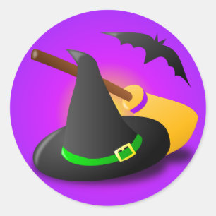 Sticker Rond Casquette de sorcière Broom Purple Gradient