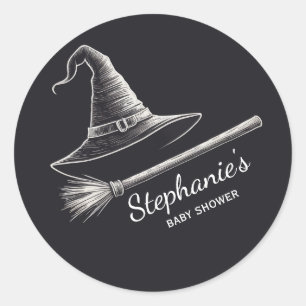 Sticker Rond Casquette de sorcière Halloween et baby shower de 