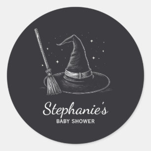 Sticker Rond Casquette de sorcière Halloween et baby shower de 