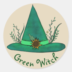 Sticker Rond Casquette de sorcière verte Artisanat Pagan Witchc