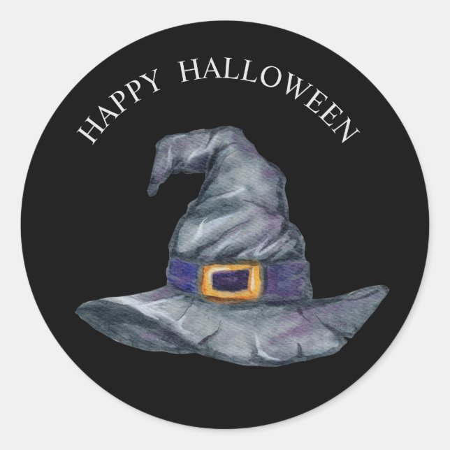 Sticker Rond Casquette de sorcières d'Halloween aquarelle (Devant)