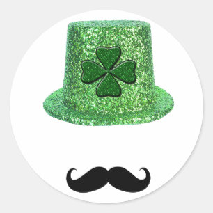 Sticker Rond Casquette et moustache d'étincelle de shamrock du
