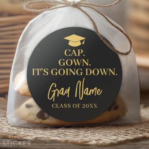 Sticker Rond Casquette Gown It's Going Down - Grad Name - Black