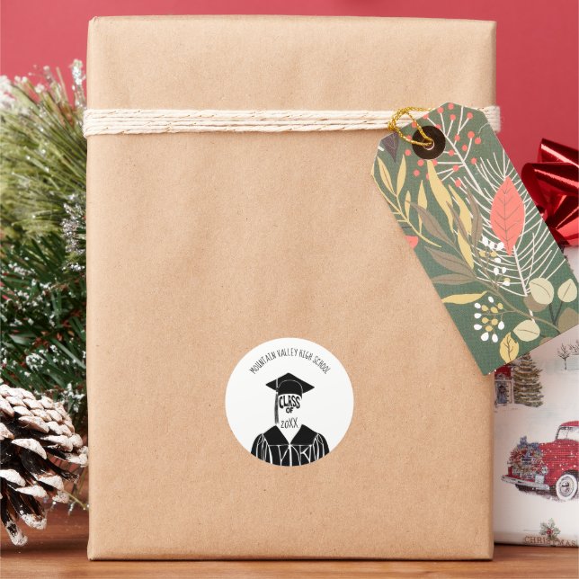 Sticker Rond Casquette noir et blanc et diplômé (vacances)