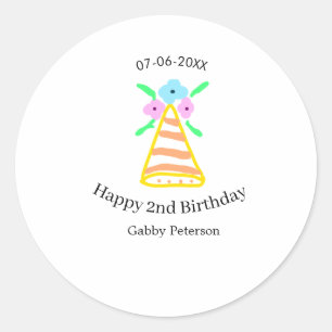Sticker Rond Casquette orange 2e anniversaire enfants rétro flo