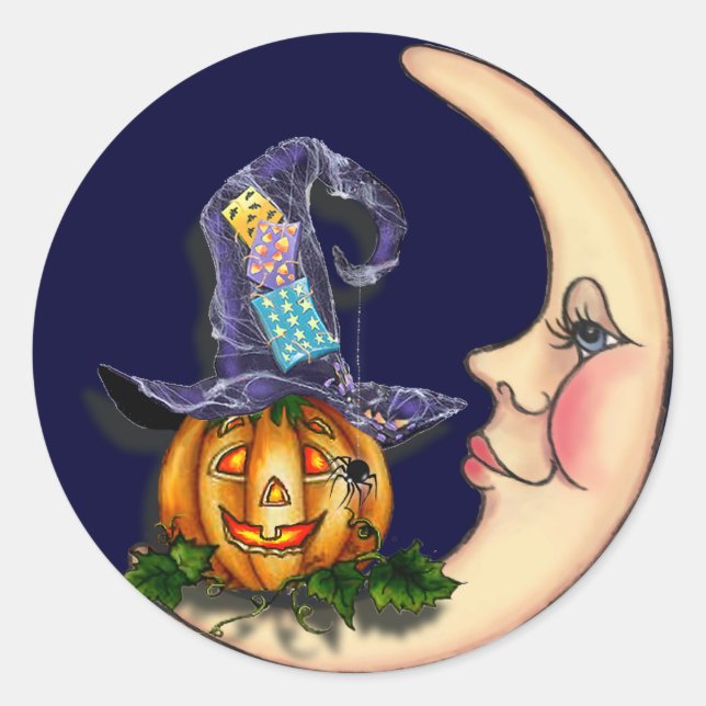 Sticker Rond CASQUETTE WITCH, JACK & CRESCENT LUNE par SHARON S (Devant)