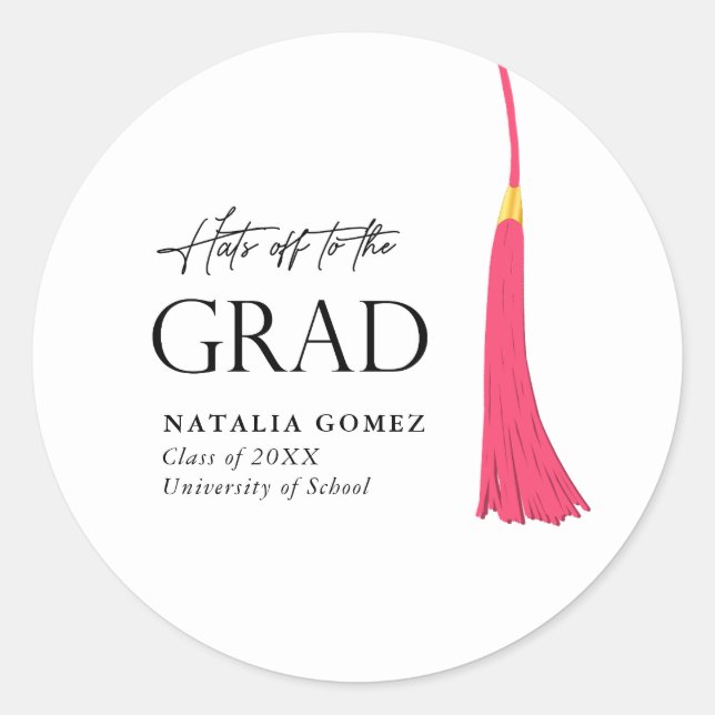 Sticker Rond Casquettes De La Fin De La Grad Rose & Gold Tassel (Devant)