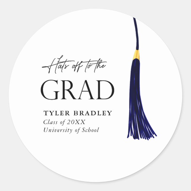 Sticker Rond Casquettes Partir À Grad Blue & Gold Tassel Gradua (Devant)