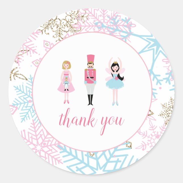 Sticker Rond Casse-Noisette Anniversaire Flocon de Neige Ballet (Devant)