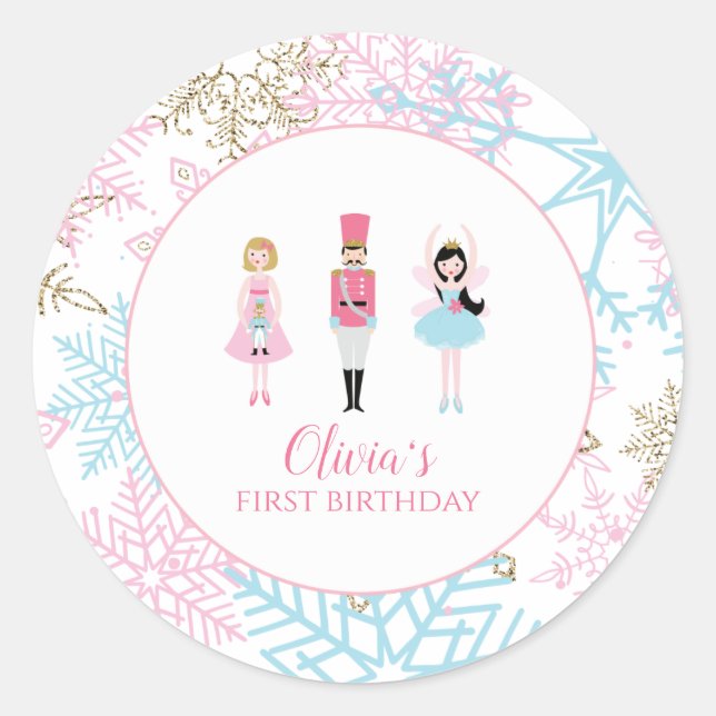 Sticker Rond Casse-Noisette Anniversaire Flocon de Neige Ballet (Devant)