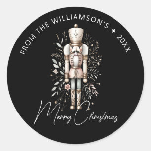Sticker Rond Casse-Noisette de Noël Sombre en Or Rose Festif
