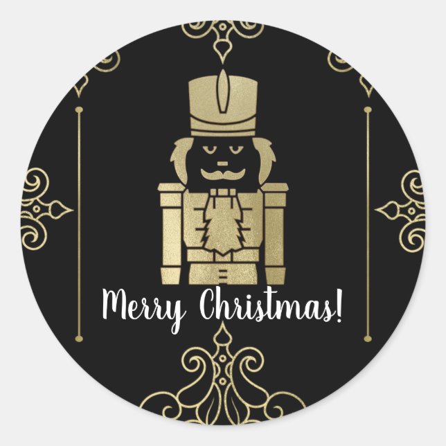 Sticker Rond Casse-Noisette Élégant Doré Noir Fête de Fêtes (Devant)