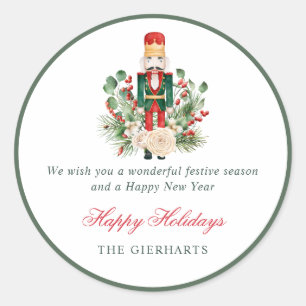 Sticker Rond Casse-noisette et verdure Joyeuses Fêtes de Noël