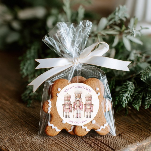 Sticker Rond Casse-Noisette Rose Joyeux Noël (Pink Nutcracker Christmas Sticker)